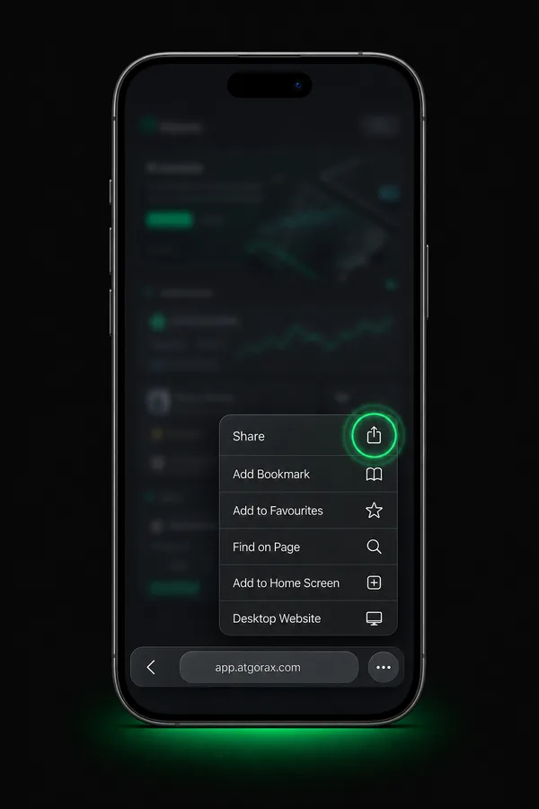 Safari menu on an iPhone with Share highlighted